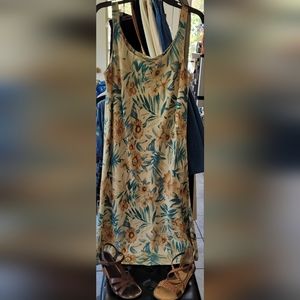 EUC Flowy Tank dress in Tan w/blue & brown details